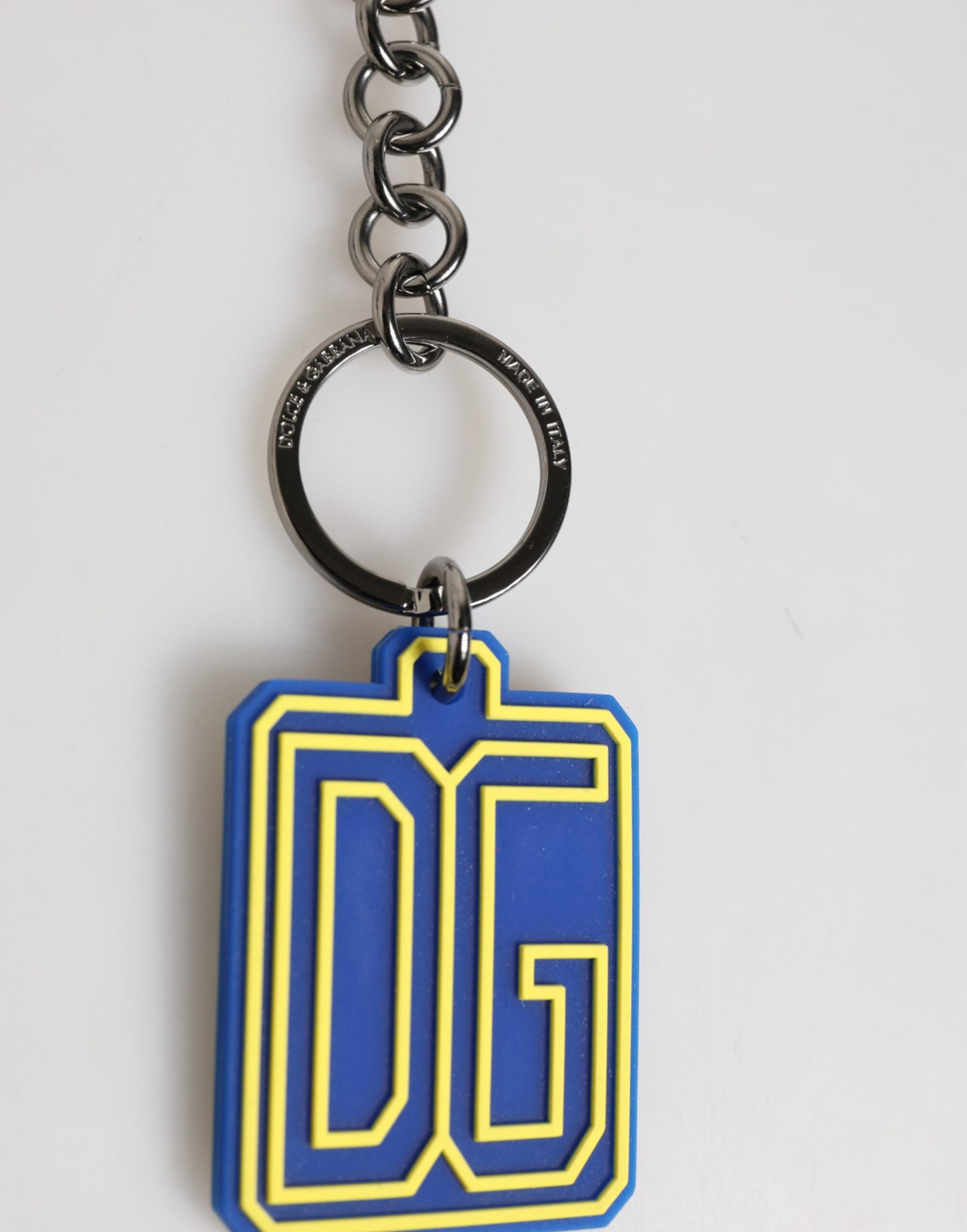 Dolce & Gabbana Blau Gelb DG Gummi Logo Silber Männer Schlüsselanhänger Schlüsselanhänger