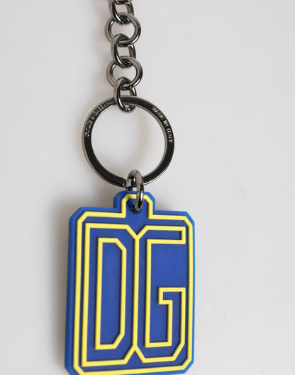 Dolce & Gabbana Blau Gelb DG Gummi Logo Silber Männer Schlüsselanhänger Schlüsselanhänger