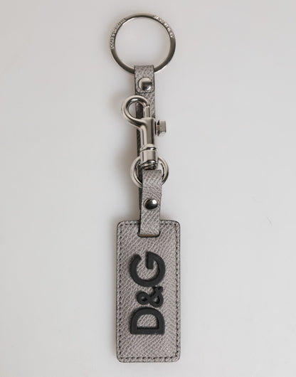 Dolce & Gabbana Graues Leder Logo Metall Ring Schlüsselanhänger Halter Männer Schlüsselanhänger