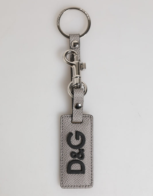 Dolce & Gabbana Graues Leder Logo Metall Ring Schlüsselanhänger Halter Männer Schlüsselanhänger