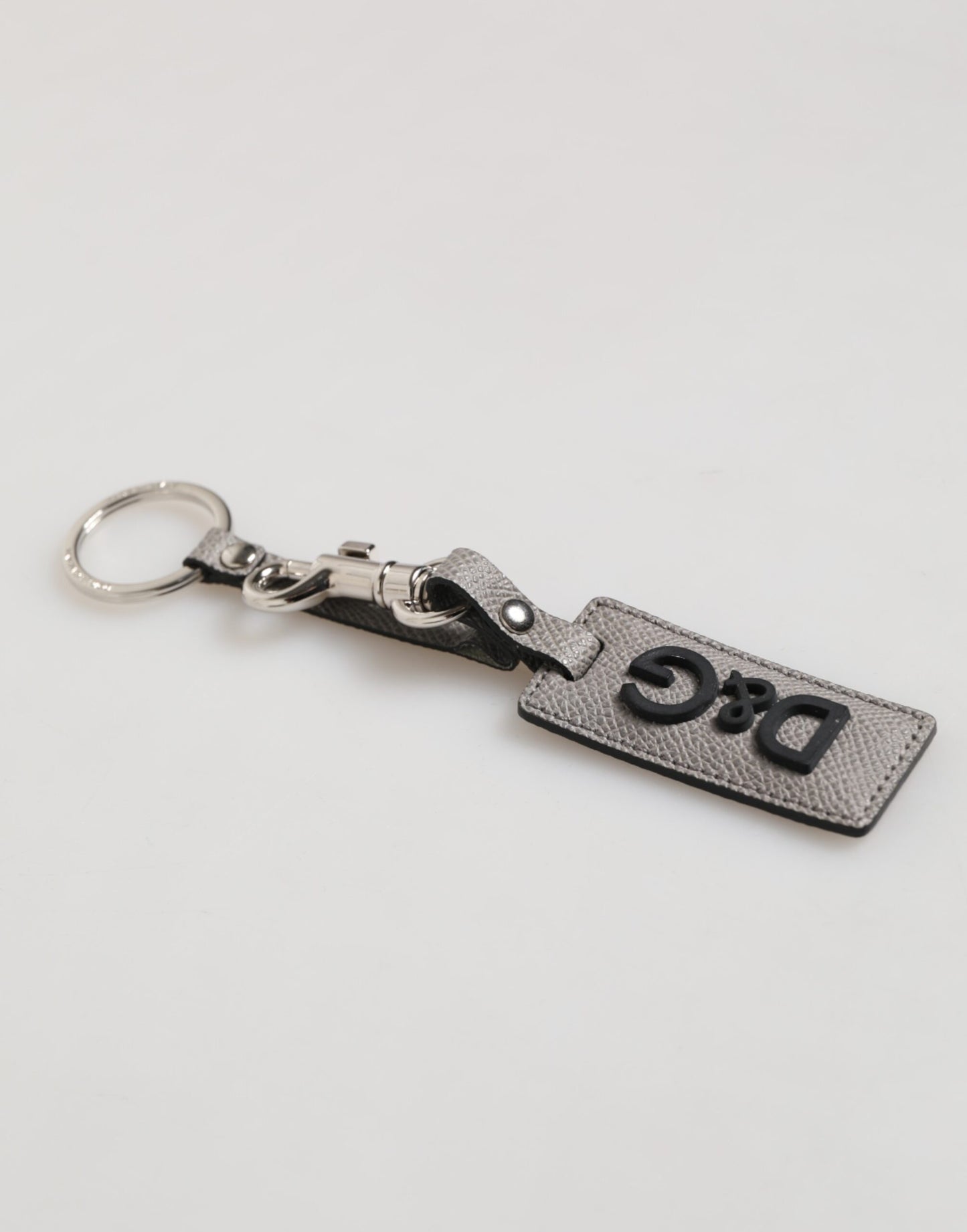 Dolce & Gabbana Graues Leder Logo Metall Ring Schlüsselanhänger Halter Männer Schlüsselanhänger