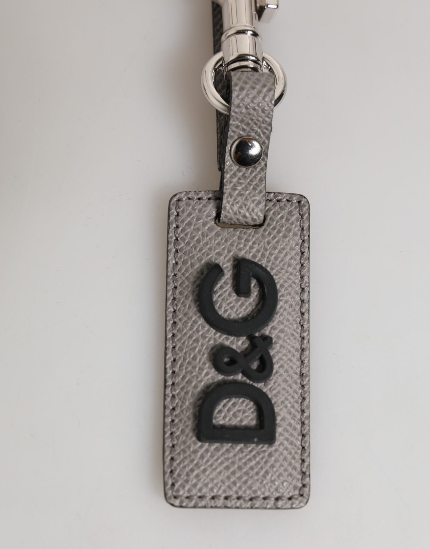 Dolce & Gabbana Graues Leder Logo Metall Ring Schlüsselanhänger Halter Männer Schlüsselanhänger