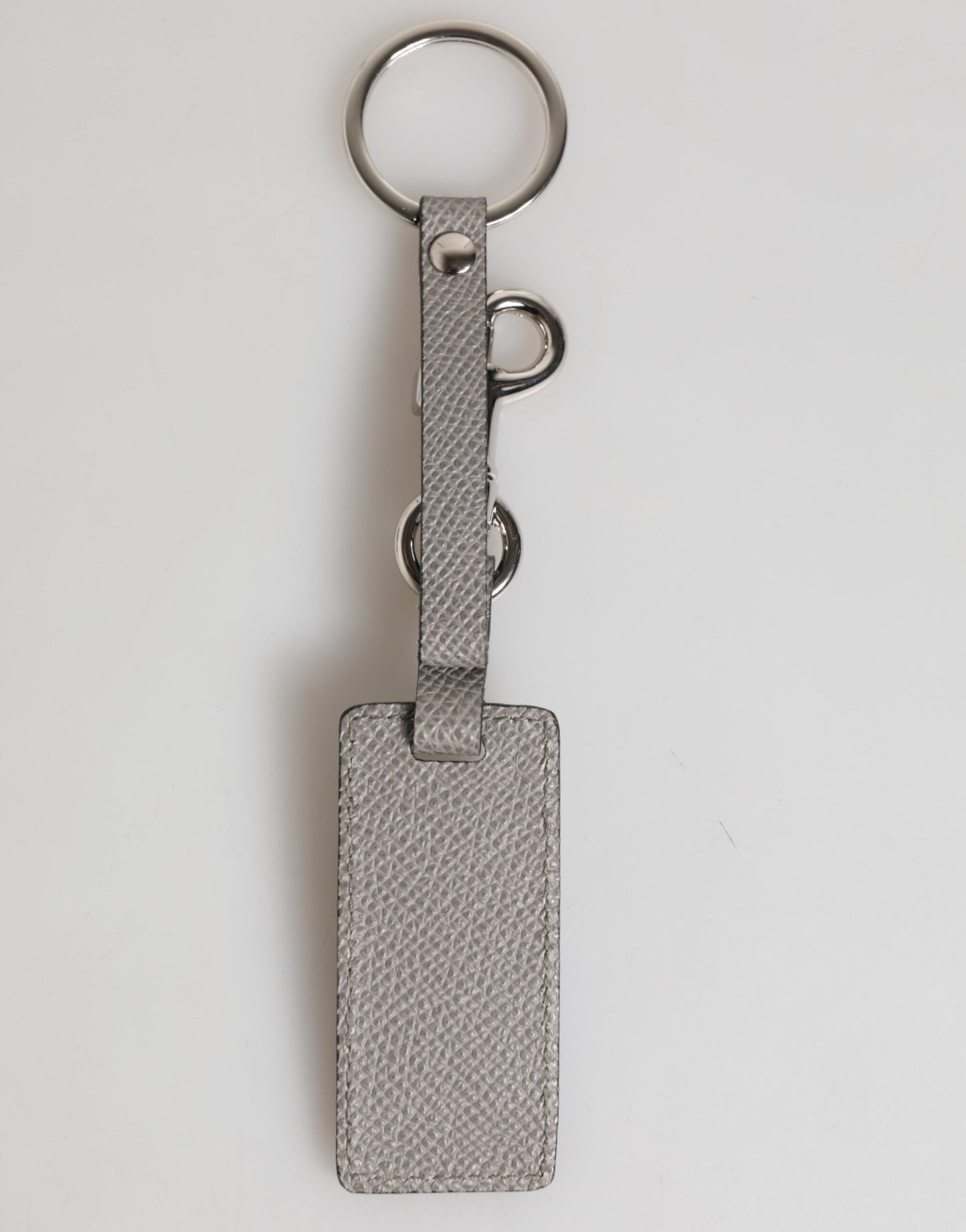 Dolce & Gabbana Graues Leder Logo Metall Ring Schlüsselanhänger Halter Männer Schlüsselanhänger