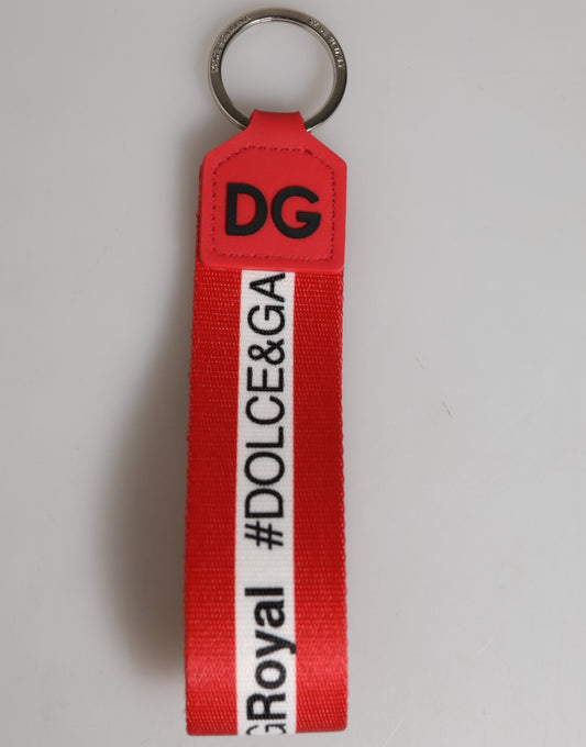 Dolce & Gabbana Rotes Logo Polyester Silber Messing Halter Schlüsselanhänger Männer Schlüsselring