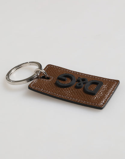 Dolce & Gabbana Dunkelbraunes Leder Logo Metallring Schlüsselanhänger Schlüsselanhänger