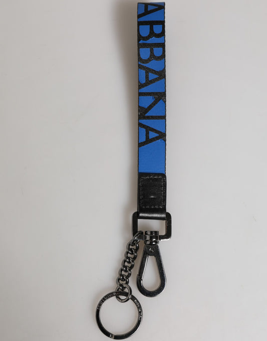 Dolce & Gabbana Blaues Nylon Logo DG Crown Herren Schlüsselanhänger Schlüsselring