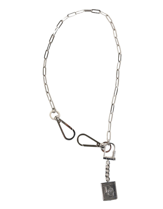 Dolce & Gabbana Silberfarbene Metallkette DG Logo Anhänger Männer Halskette