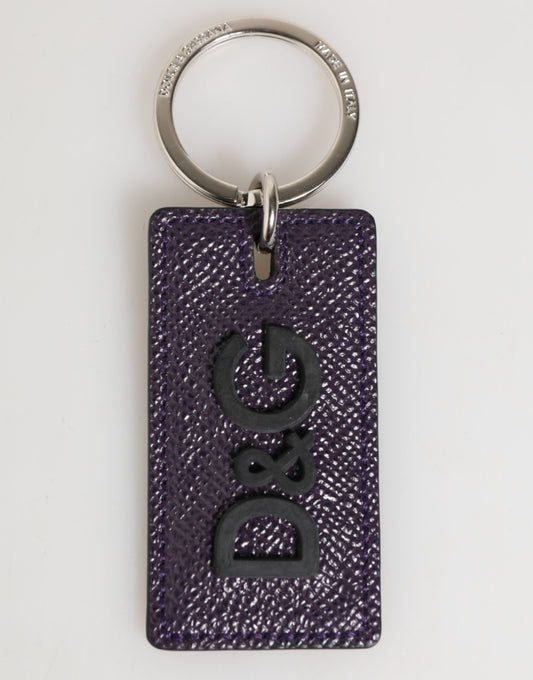 Dolce & Gabbana Violettes Leder Logo Metall Ring Männer Schlüsselanhänger Schlüsselring