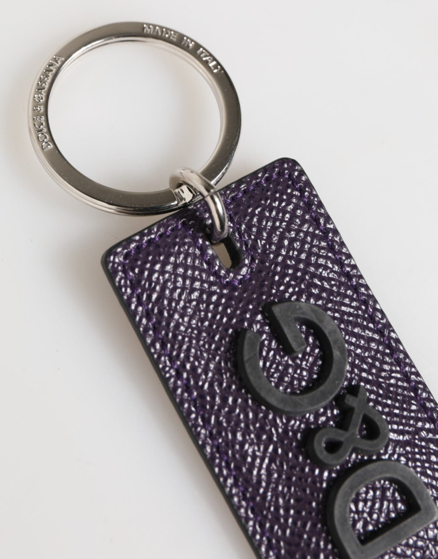 Dolce & Gabbana Violettes Leder Logo Metall Ring Männer Schlüsselanhänger Schlüsselring