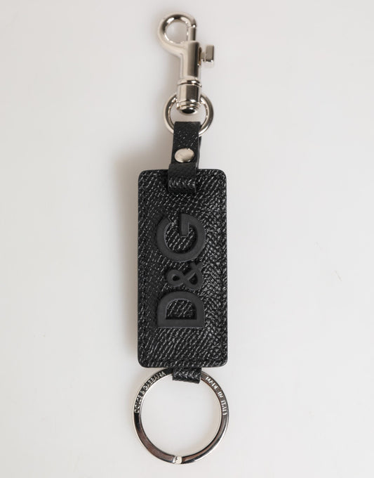 Dolce & Gabbana Schwarzes Leder Logo Metallring Schlüsselanhänger Halter Schlüsselring
