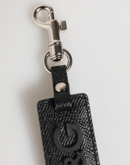 Dolce & Gabbana Schwarzes Leder Logo Metallring Schlüsselanhänger Halter Schlüsselring