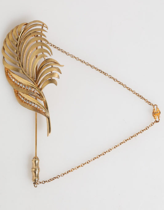 Dolce & Gabbana Blattgold 925 Sterling Silber Kristall Kette Pin Brosche