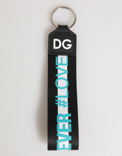 Dolce & Gabbana Multicolor Logo Polyester Messing Halter Schlüsselanhänger Schlüsselring