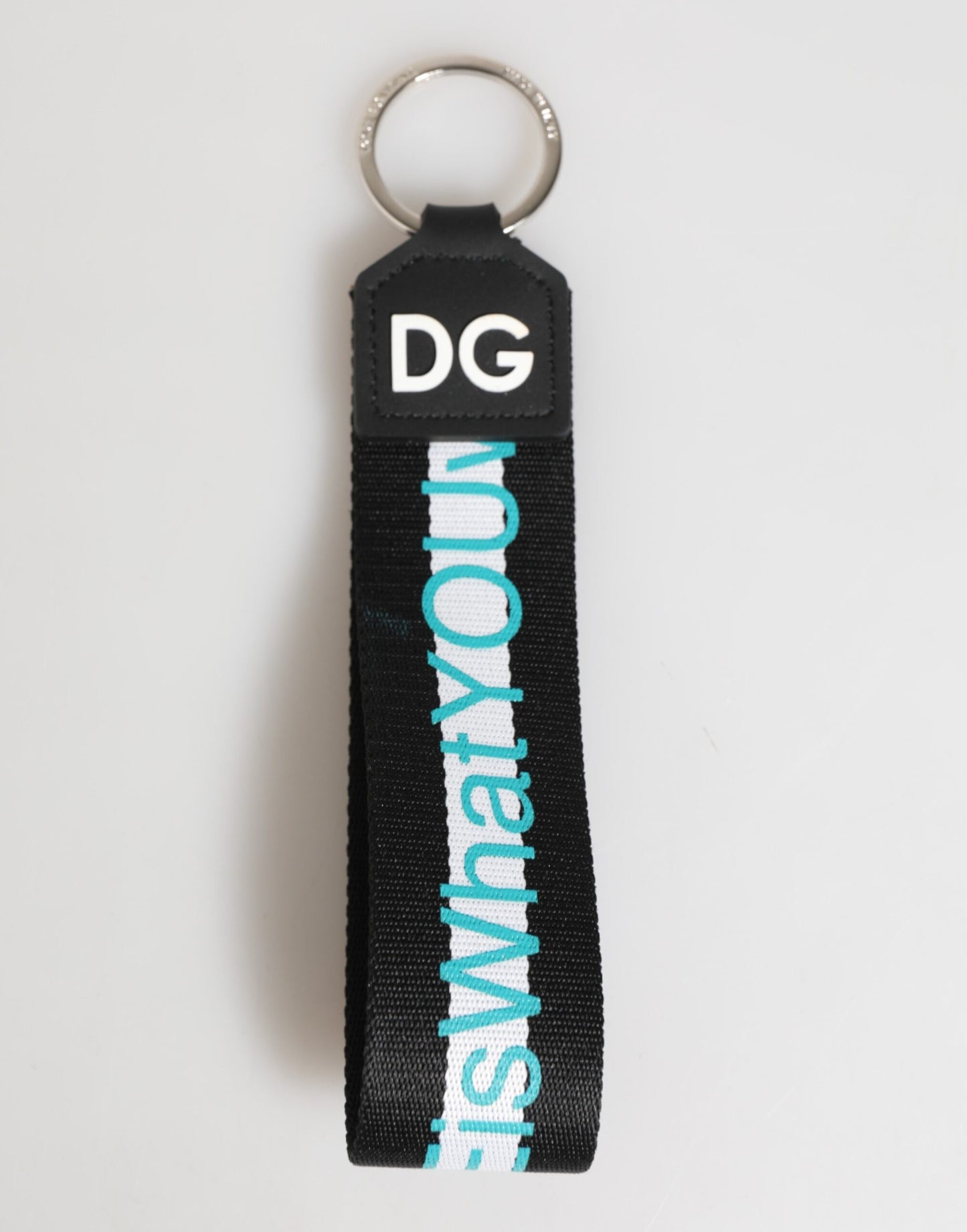 Dolce & Gabbana Multicolor Logo Polyester Messing Halter Schlüsselanhänger Schlüsselring