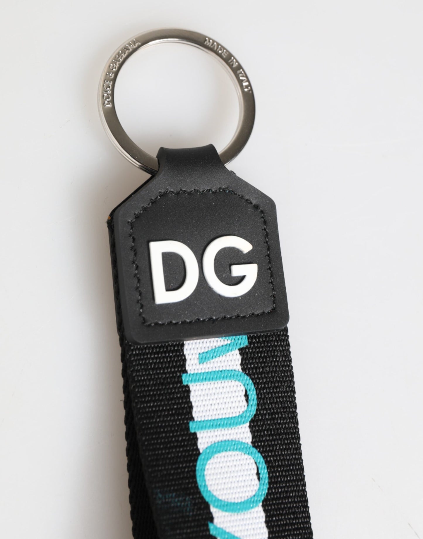 Dolce & Gabbana Multicolor Logo Polyester Messing Halter Schlüsselanhänger Schlüsselring