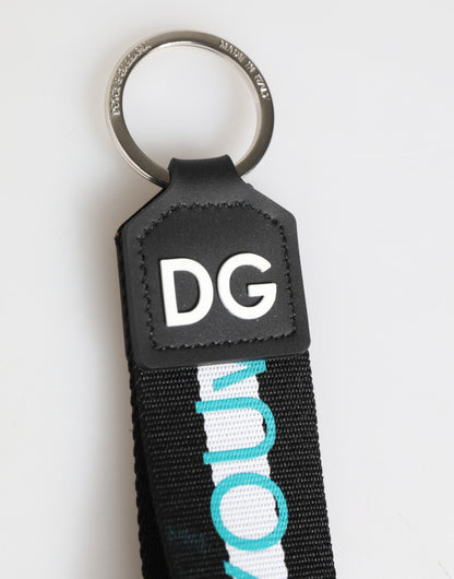 Dolce & Gabbana Multicolor Logo Polyester Messing Halter Schlüsselanhänger Schlüsselring