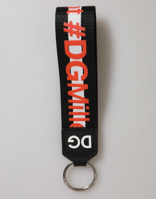 Dolce & Gabbana Schwarz Rot Logo Polyester Messing Halter Schlüsselanhänger Schlüsselanhänger