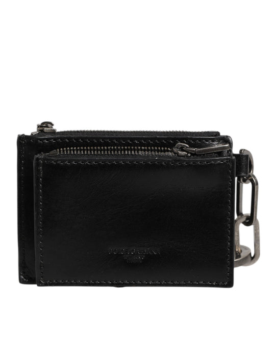 Dolce & Gabbana Schwarzes Leder Zip Logo Schlüsselanhänger Münzgeldbörse Schlüsselanhänger Geldbörse