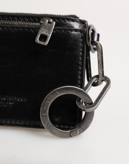 Dolce & Gabbana Schwarzes Leder Zip Logo Schlüsselanhänger Münzgeldbörse Schlüsselanhänger Geldbörse