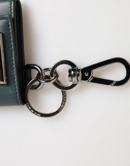 Dolce & Gabbana Dunkelgrünes Leder DG Logo Münzbeutel Tasche Charm Wallet