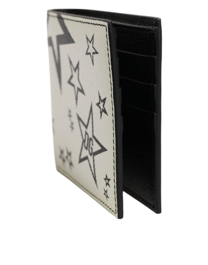 Dolce & Gabbana Weißes Leder DG Star Logo Bifold Kartenhalter Geldbörse