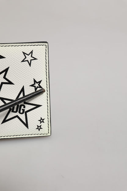 Dolce & Gabbana Weißes Leder DG Star Logo Bifold Kartenhalter Geldbörse