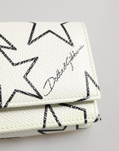 Dolce & Gabbana Weißes Leder Trifold DG Star Print Karteninhaber Brieftasche