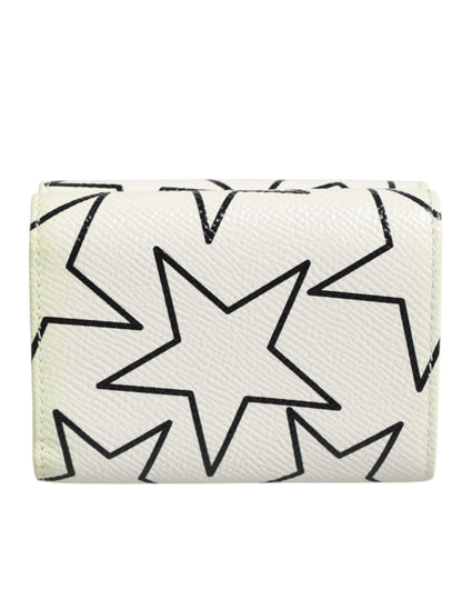 Dolce & Gabbana Weißes Leder Trifold DG Star Print Karteninhaber Brieftasche