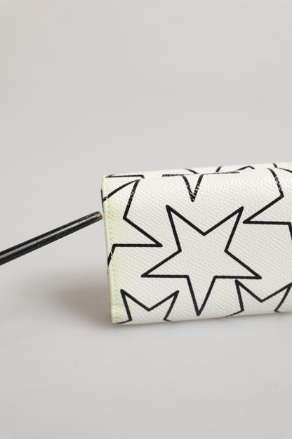 Dolce & Gabbana Weißes Leder Trifold DG Star Print Karteninhaber Brieftasche