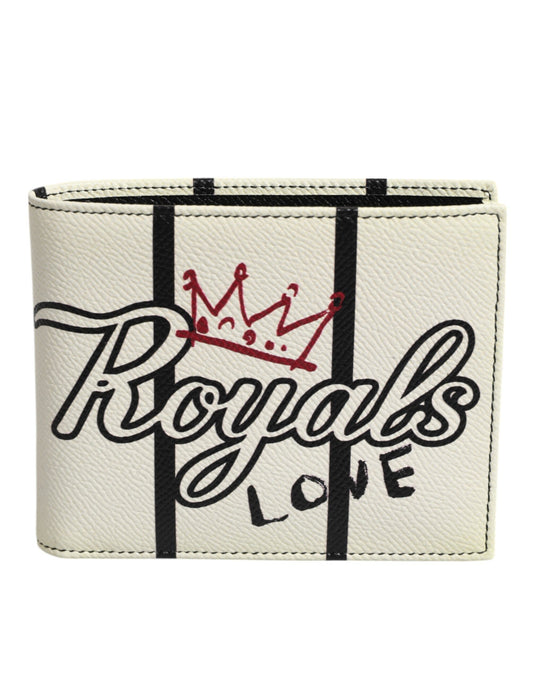 Dolce & Gabbana Weißes Leder DG Crown Royals Bifold Card Holder Wallet