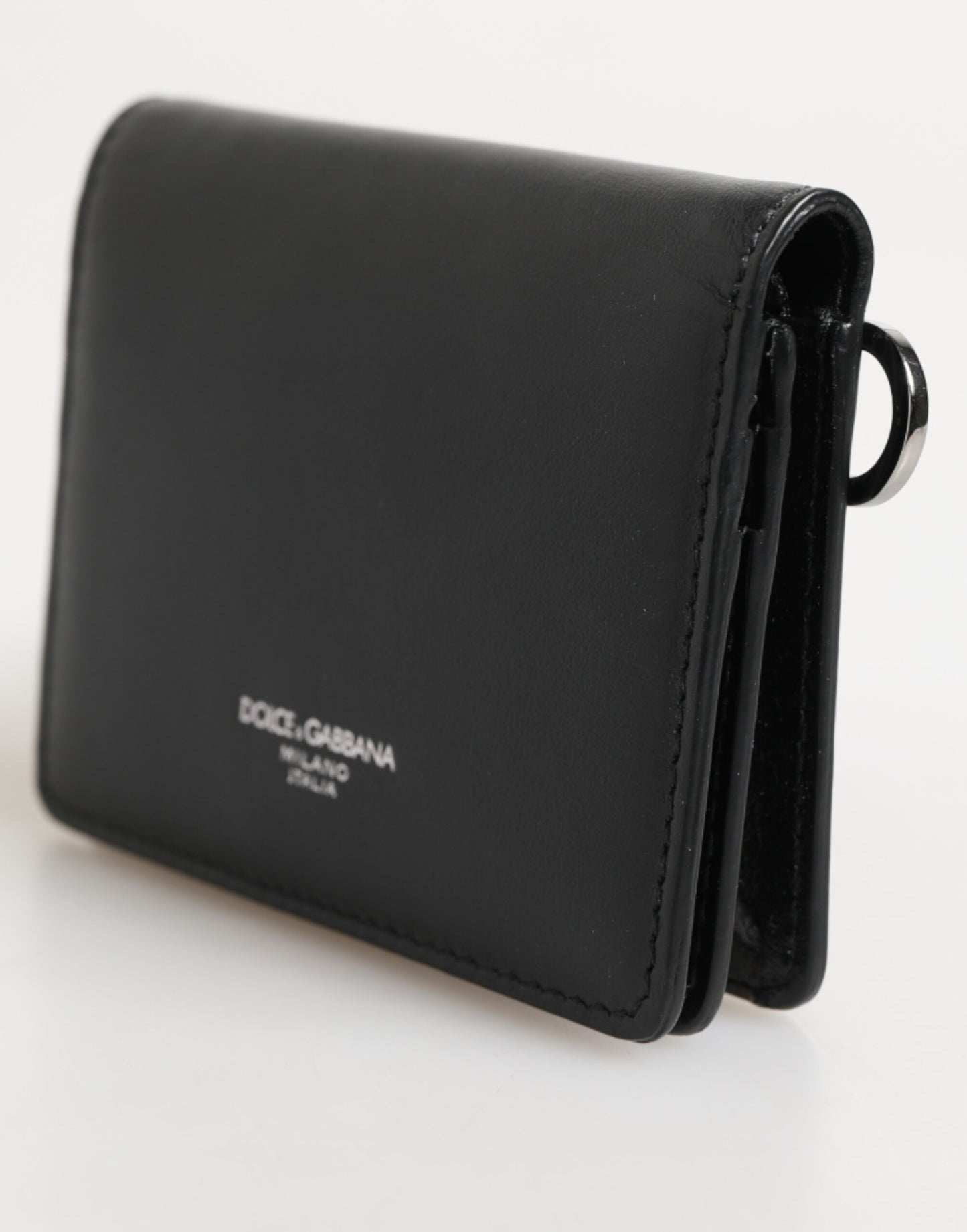 Dolce & Gabbana Schwarzes Leder DG Logo Bifold Karteninhaber Herren Borse Brieftasche