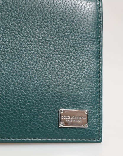 Dolce & Gabbana Grünes Leder DG Logo Gravur Bifold Card Holder Wallet