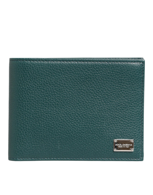 Dolce & Gabbana Grünes Leder DG Logo Plaque Bifold Card Holder Wallet