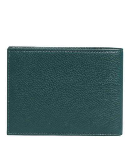 Dolce & Gabbana Grünes Leder DG Logo Plaque Bifold Card Holder Wallet