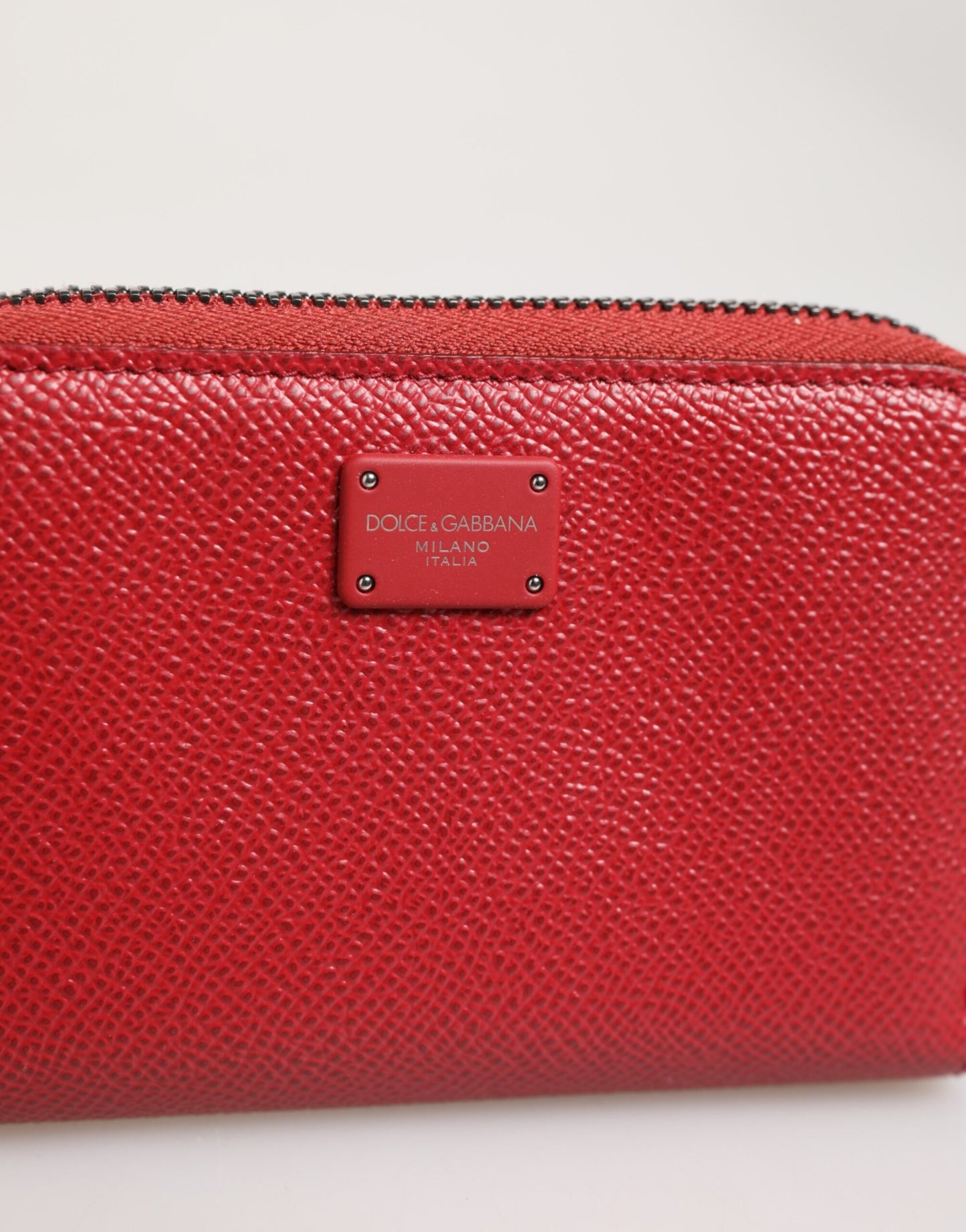 Dolce & Gabbana Rotes Leder Zip um Logo Plaque Männer Münze Geldbörse Brieftasche