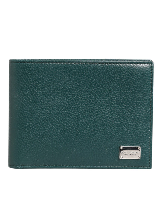 Dolce & Gabbana Grünes Leder DG Logo Plaque Bifold Herren Kartenhalter Geldbörse