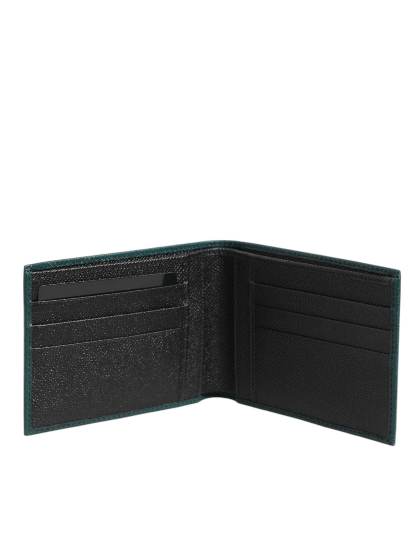 Dolce & Gabbana Grünes Leder DG Logo Plaque Bifold Herren Kartenhalter Geldbörse