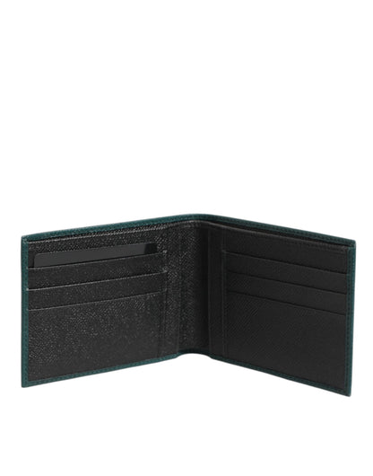 Dolce & Gabbana Grünes Leder DG Logo Plaque Bifold Herren Kartenhalter Geldbörse