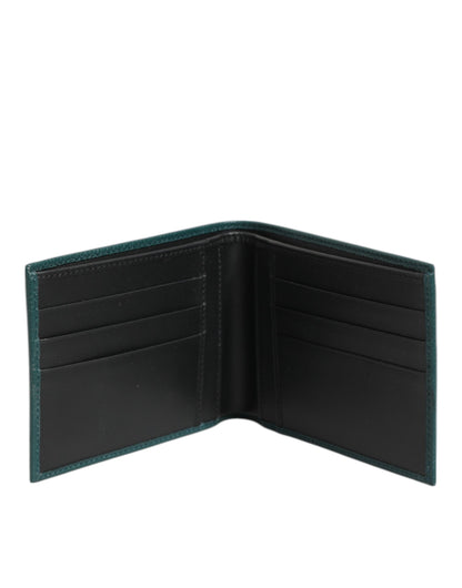Dolce & Gabbana Grünes Leder DG Logo Gravur Herren Bifold Karteninhaber Brieftasche