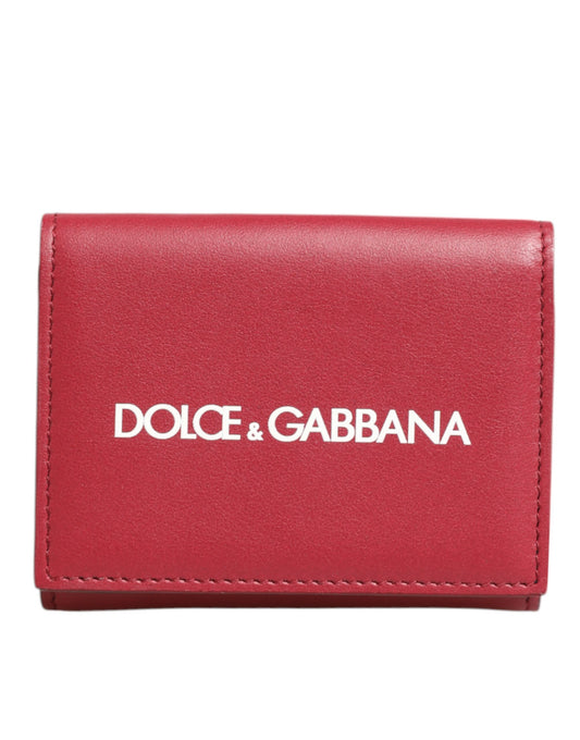 Dolce & Gabbana Rotes Leder Bold Logo Print Trifold Herren Karteninhaber Brieftasche
