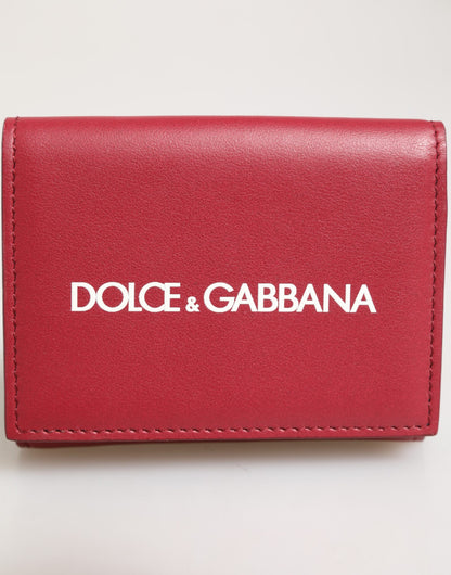 Dolce & Gabbana Rotes Leder Bold Logo Print Trifold Herren Karteninhaber Brieftasche