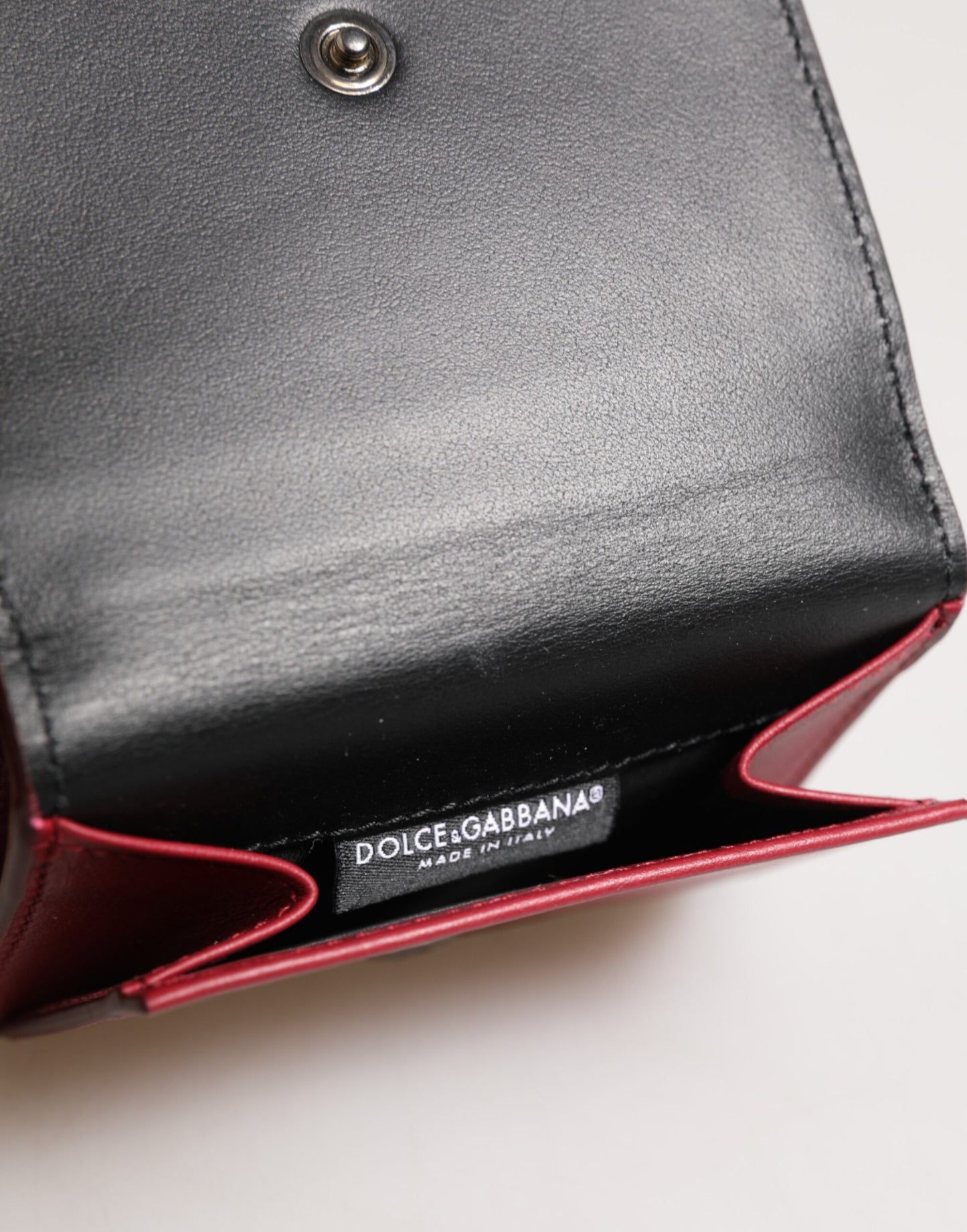 Dolce & Gabbana Rotes Leder Bold Logo Print Trifold Herren Karteninhaber Brieftasche