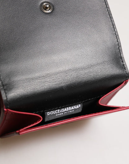 Dolce & Gabbana Rotes Leder Bold Logo Print Trifold Herren Karteninhaber Brieftasche