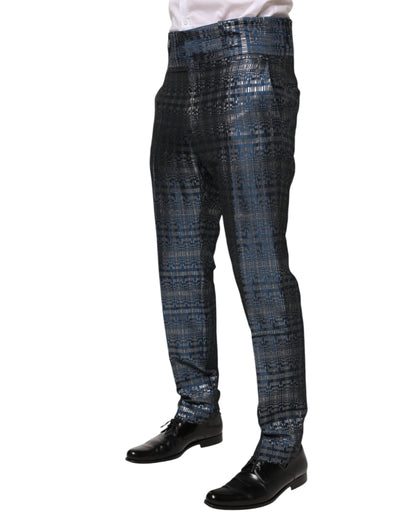 Dolce & Gabbana Blau Silber Glänzende Seide Skinny Männer Hosen Hosen
