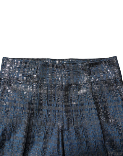 Dolce & Gabbana Blau Silber Glänzende Seide Skinny Männer Hosen Hosen