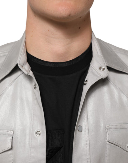 Dolce & Gabbana Metallisch graues Baumwollhemd mit Knopfleiste für Männer
