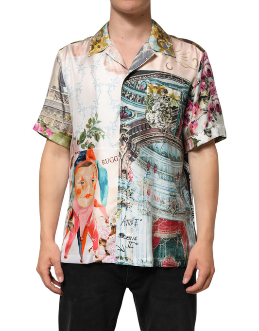 Dolce & Gabbana Multicolor Seidenoper Print Herren Freizeithemd