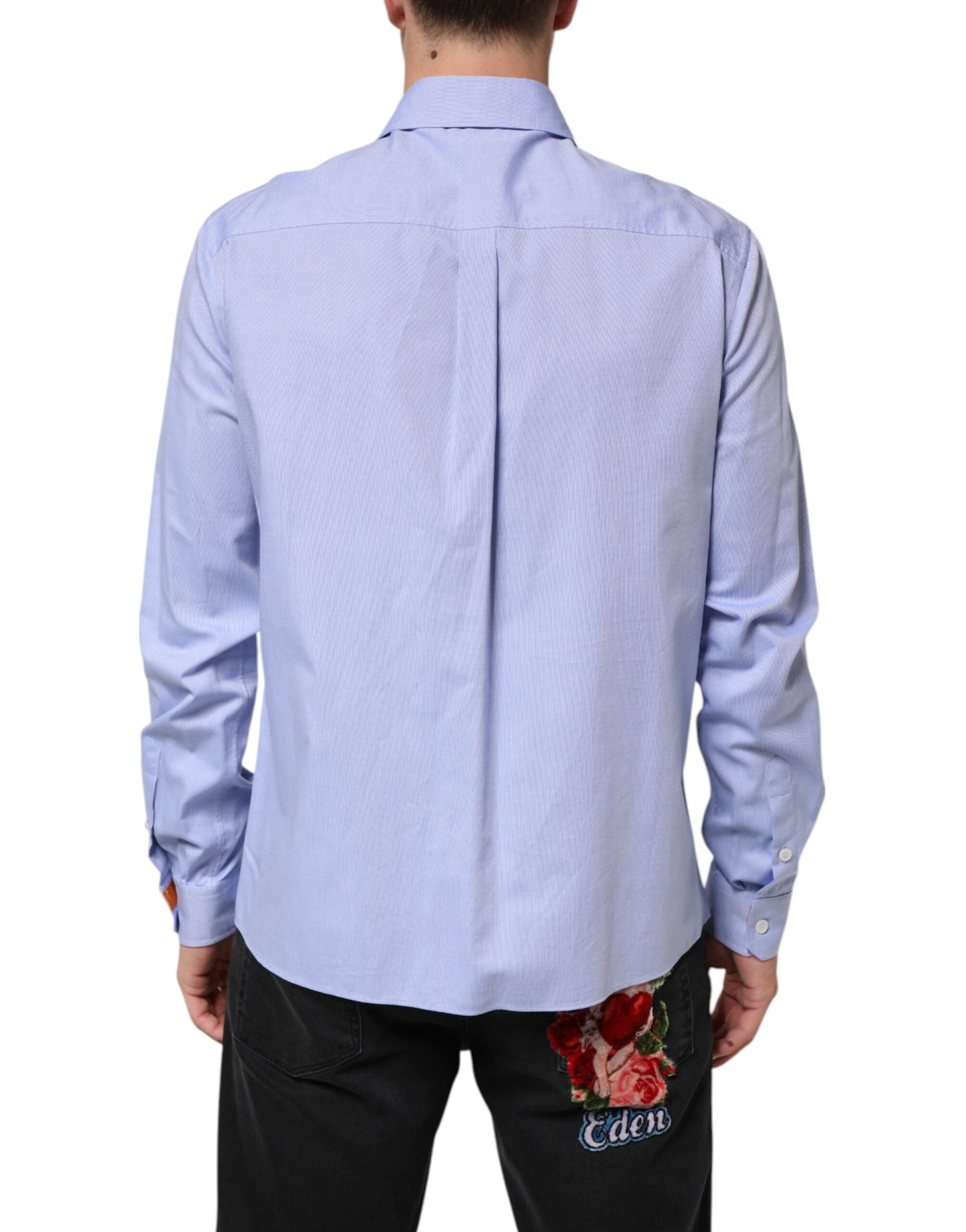 Dolce & Gabbana Hellblaues Baumwoll-Teddybär-Langarmhemd