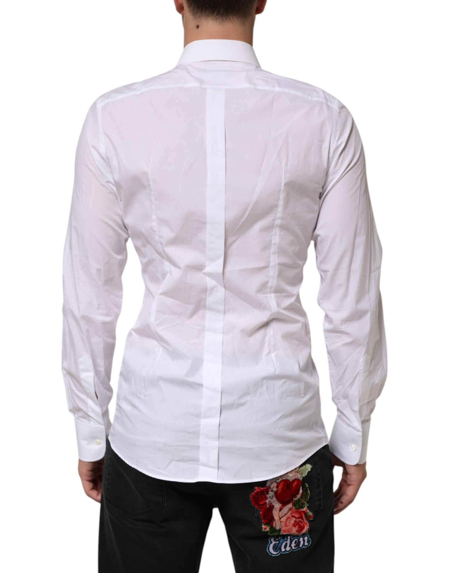 Dolce & Gabbana Weißes DG-Logo-Perlenkettenhemd aus Baumwolle