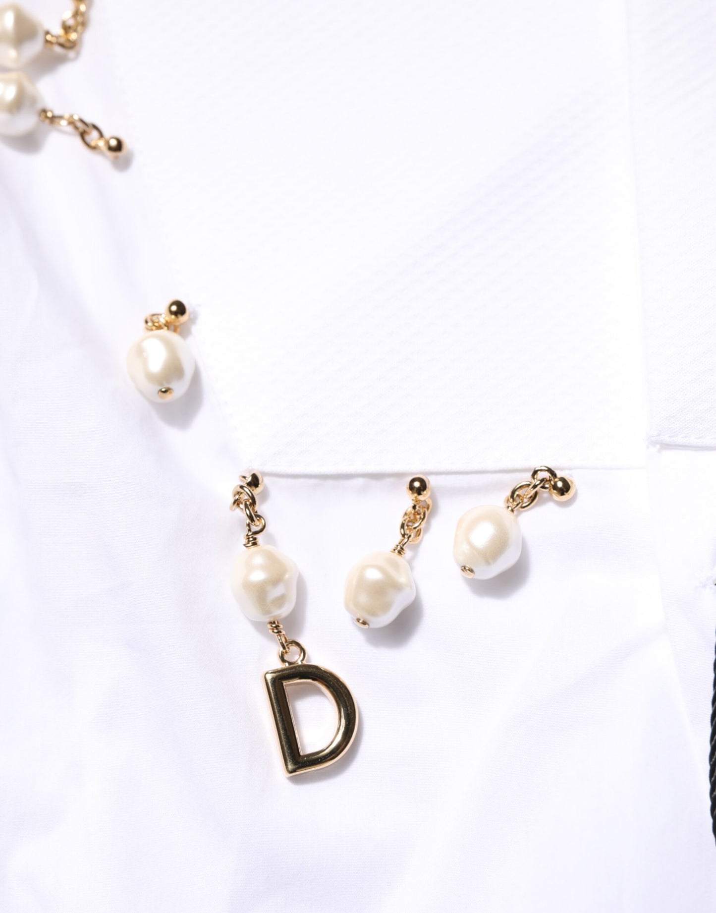 Dolce & Gabbana Weißes DG-Logo-Perlenkettenhemd aus Baumwolle